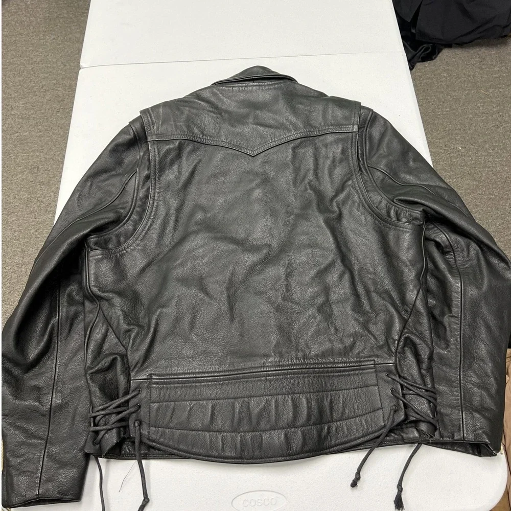 San Diego Leather Jacket Factory Biker Jacket Mens 46 L Black Side Lace USA Made